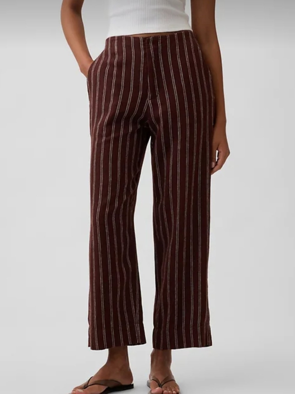 GAP Linen Brown Pinstripe Wide-Leg Pants